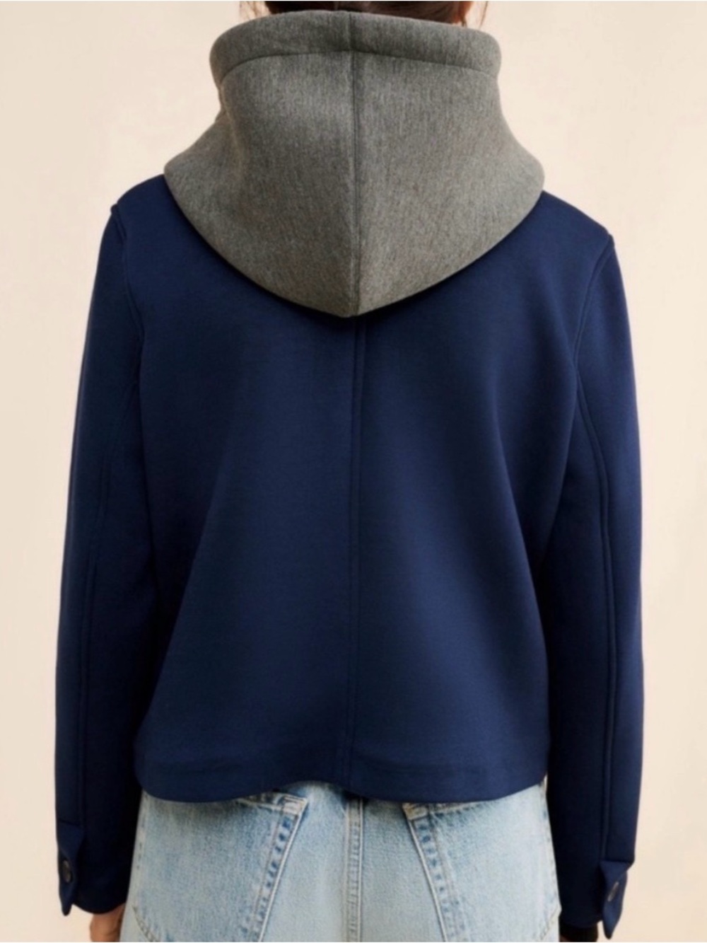 Maeve Anthropologie Twofer Hooded Peacoat Jacket Coat Navy Blue Gray XL - Picture 3 of 11